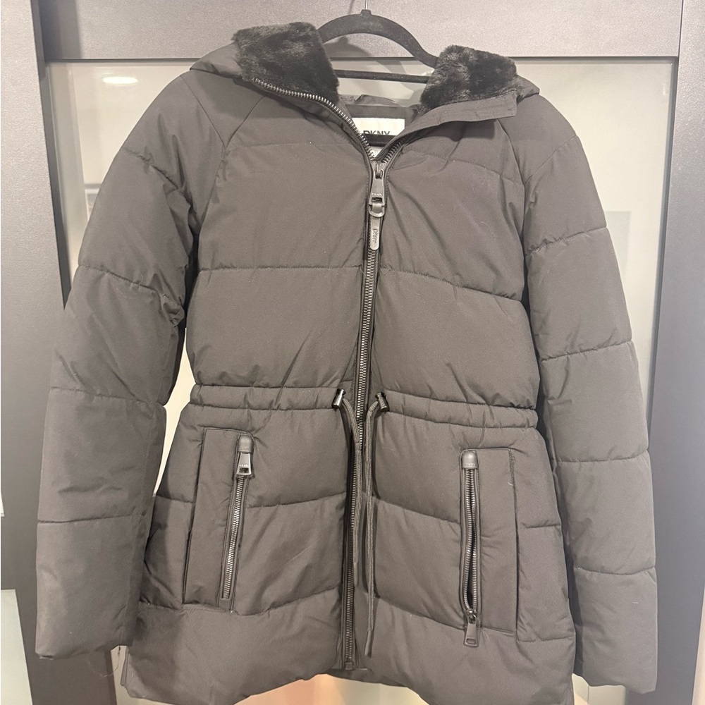 Black Puffer Jacket with Faux Fur hood